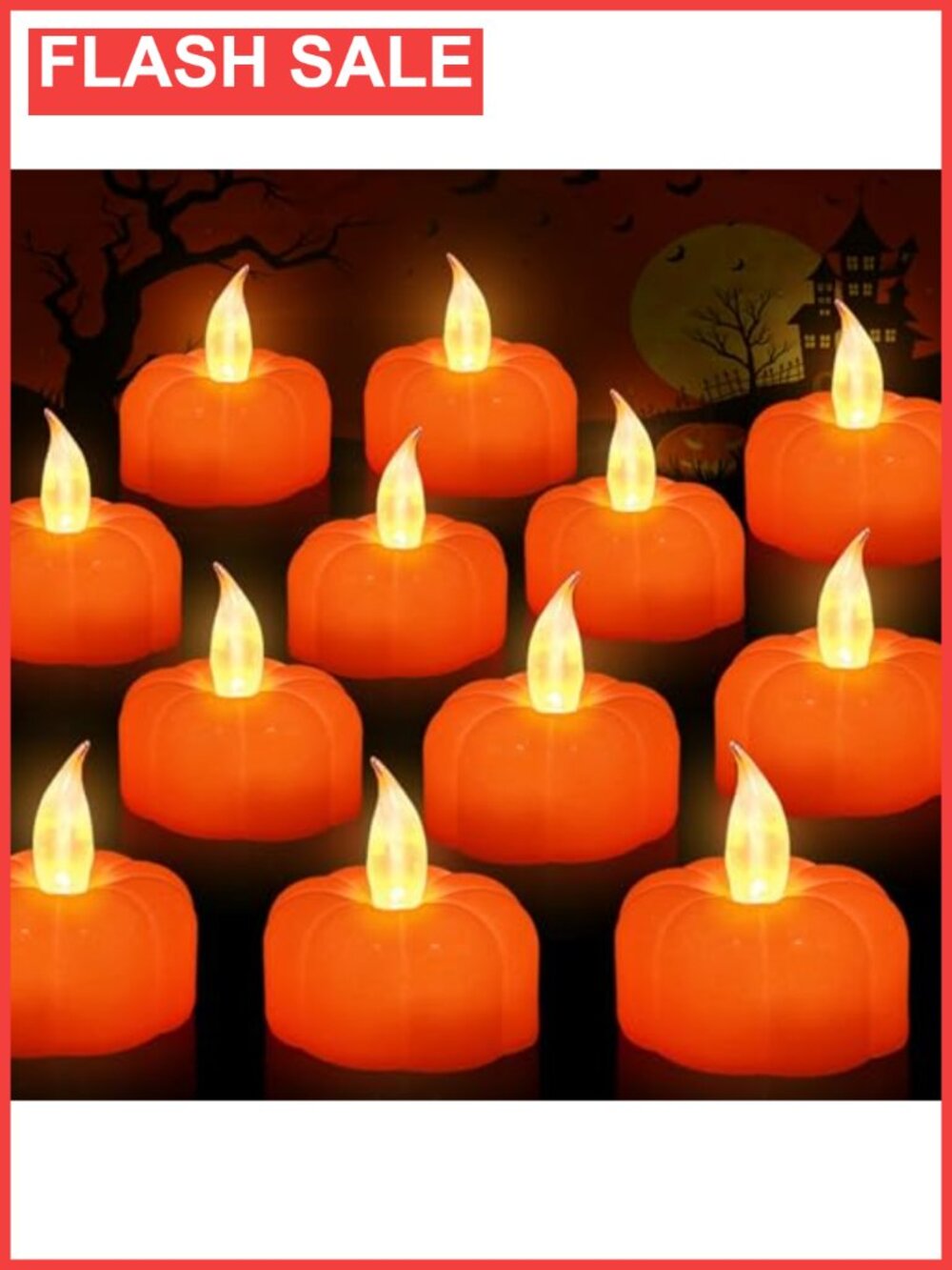 12 Pack Pumpkin LED Tealight Candles Battery Operated Flameless Flickering